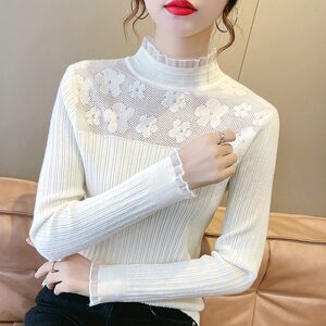 
Lace tops for women, spring and autumn women's clothing, 2026 new style, versatile long-sleeved sweaters, pullover sweaters, bottoming shirts
