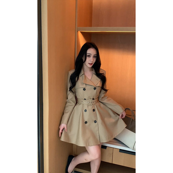 
XINYI [Paris Love Story] Autumn Fine Twill Suit Dress Women's Long Slim Versatile Windbreaker Jacket