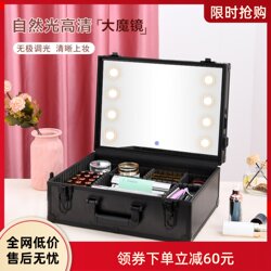 Makeup Artist Professional Makeup Box with Light and Mirror, Large Capacity, High-End Bridal Makeup Cosmetics Storage Tool Box
