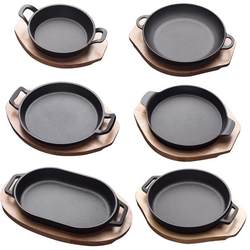 Commercial Teppanyaki Plate, Cheese Steak Grill Plate, Thickened Round Fish Grill Plate, Korean Cast Iron Double-Ear Rectangular Iron Plate