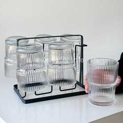 Living Room Coffee Table Decorations, Home Decor, Striped Glass Water Cup Set, Display Rack, Household Drinking Cups, Heat-Resistant