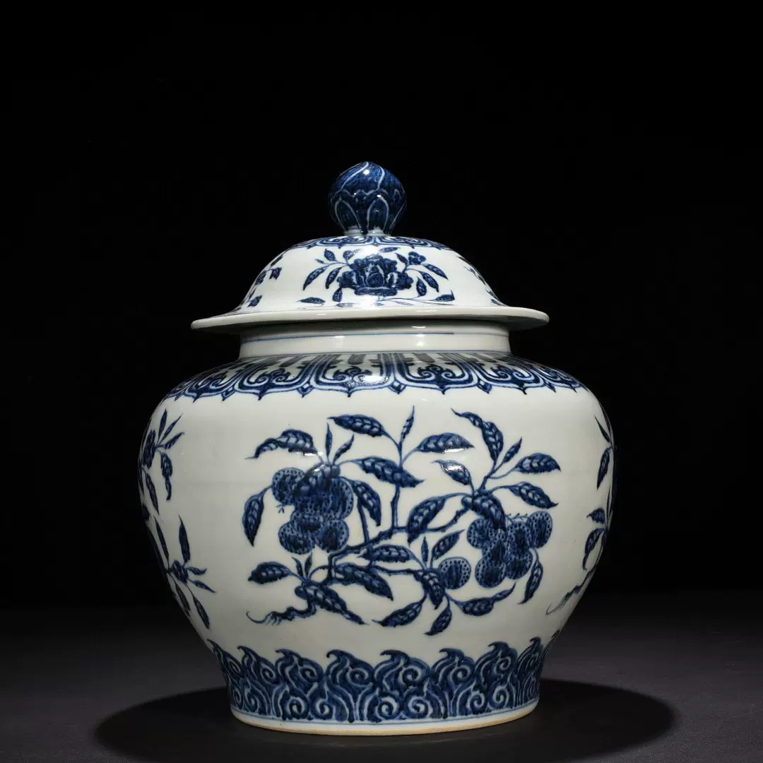 明代永乐青花折枝花果纹将军罐古董收藏古玩陶瓷古瓷器老货