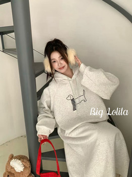 
Hooded sweatshirt dress plus size women's fat mm2025 new winter wear velvet slim dress