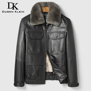 
Haining new leather jacket men's genuine leather jacket with velvet and thickened removable fur collar autumn and winter warm men's lapel