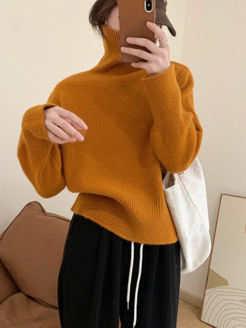 Fashionable solid color thickened turtleneck base sweater 2024 autumn ...