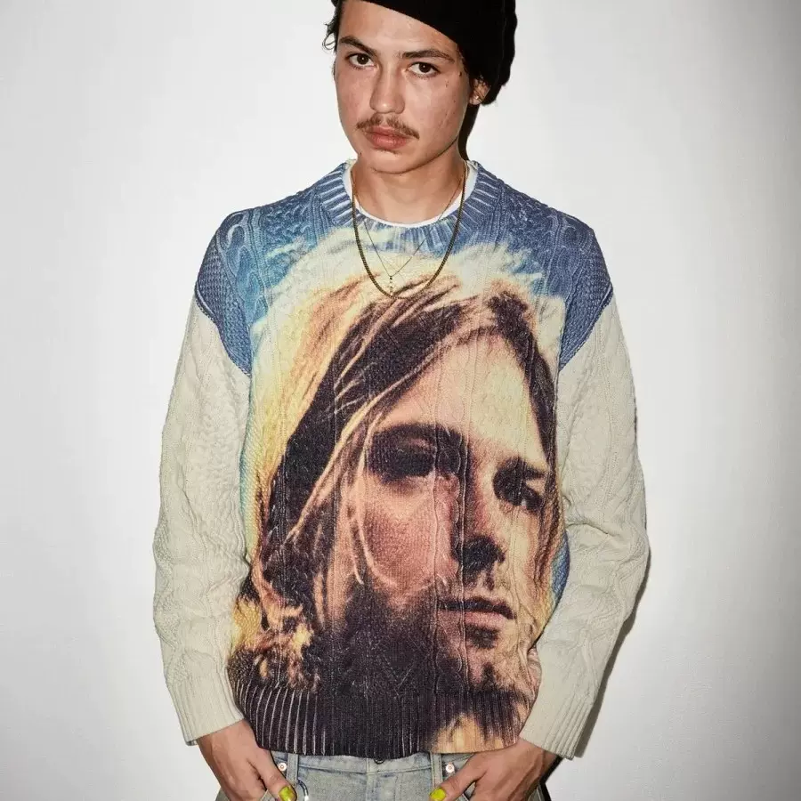 23SS KURT COBAIN SWEATER 柯本头像人物图案针织衫圆领毛衣男潮-Taobao