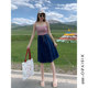 Denim skirt women's summer Korean version dark blue A-line big hem breasted cover the crotch slimming retro mid-length umbrella skirt