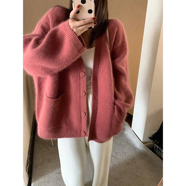 saferido outfit inspo American Retro Preppy Style Soft Glutinous Lazy Sweater Men's Autumn and Winter New Loose Lapel Couple Sweater Coat