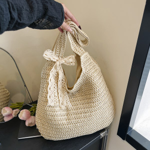 
Woven bag fashionable and simple temperament 2025 seaside holiday style straw bag summer vegetable basket bag beach bag women's bag