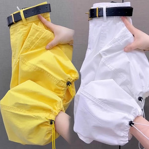 2026 new summer style pure cotton nine-point overalls for women, thin casual pants, fashionable loose harem leggings