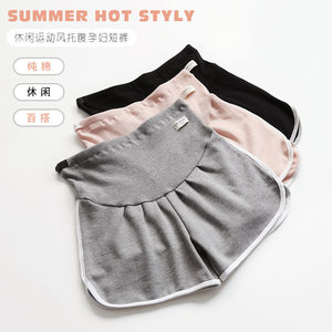 
2019 Spring and Summer New Style Maternity Yoga Shorts Fitness Running Pure Cotton Elastic High Waist Belly Supporting Pants Leggings Outdoor