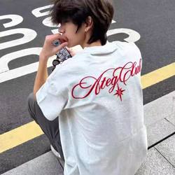 2026 New Gray Polar Star Embroidered Heavyweight Pure Cotton Short-Sleeved T-Shirt Men's Summer High Street Loose Couple Tops