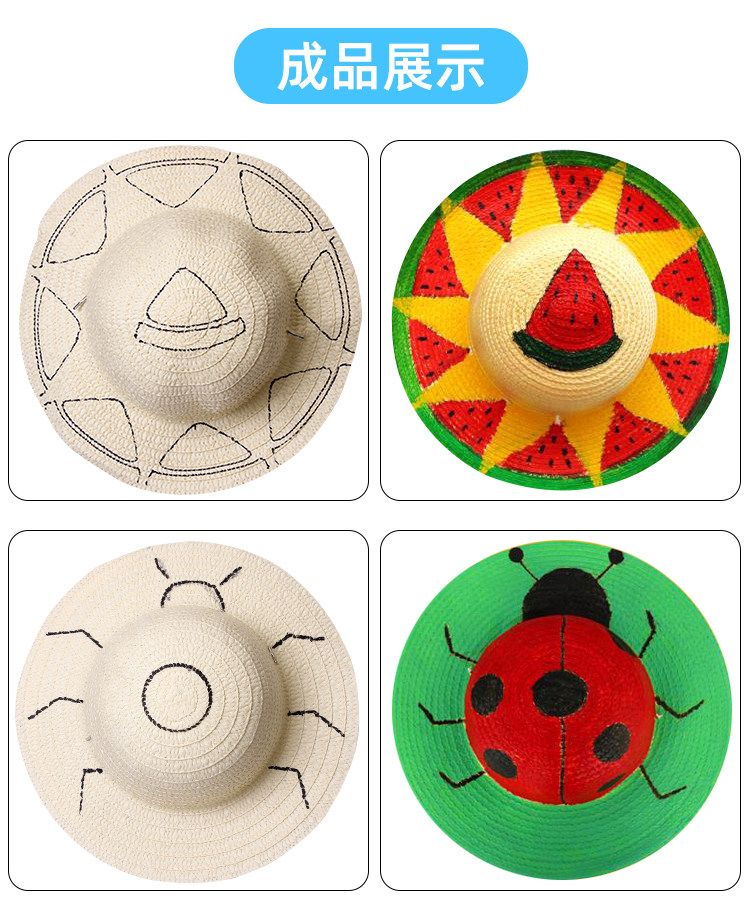 Lot de 6 chapeaux de paille à peindre, modèle blanc, DIY créatif, légers pour fête, loisirs créatifs - Beaux-Arts et Loisirs créatifs