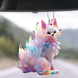Cross-Border Hot-Selling Colorful Fox Acrylic Pendant Car Rearview Mirror Decoration Pendant Backpack Keychain Decoration