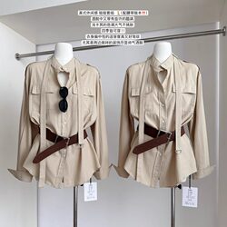 Arou Ree Zurich Khaki Ramie Lace-Up Shirt for Women 2026 Early Spring Niche Design Shirt