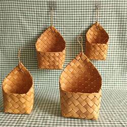 Nordic Woven Hanging Basket, Pastoral Wall-Mounted Flower Basket, Kitchen Ginger and Garlic Storage, Portable Grocery Basket, Kitchenware, Balcony Green Plant Hanging Basket