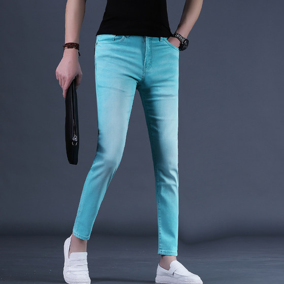 Nine-point pants men's summer new jeans men's trendy slim-fitting 9-point casual high-end men's pants for men
