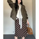 miu brown polka dot skirt for women retro relaxed elastic waist loose casual versatile mid-length A-line skirt