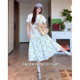 French retro yellow rose floral skirt with temperament high waist casual slim loose versatile printed fluffy skirt
