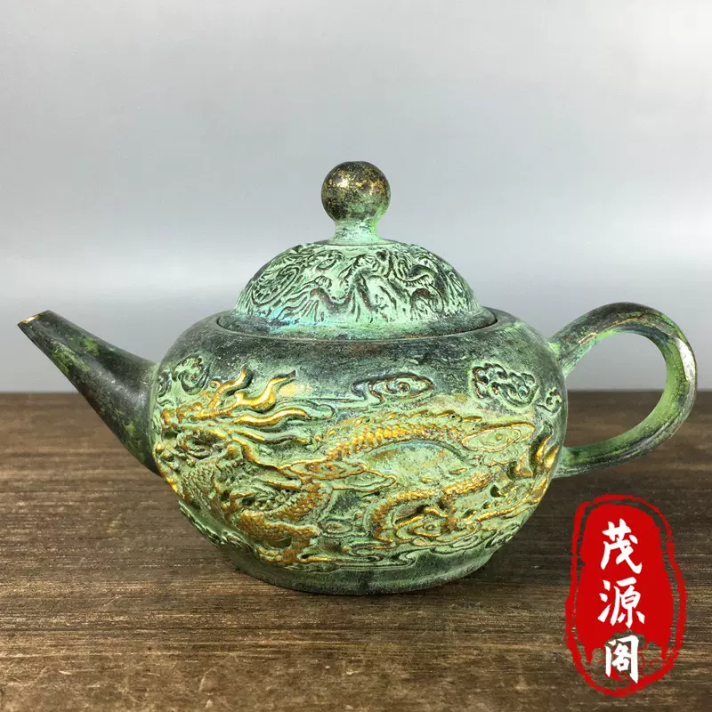 古玩青铜器旧货鎏金龙凤壶茶壶水壶乾隆年制老物件家居