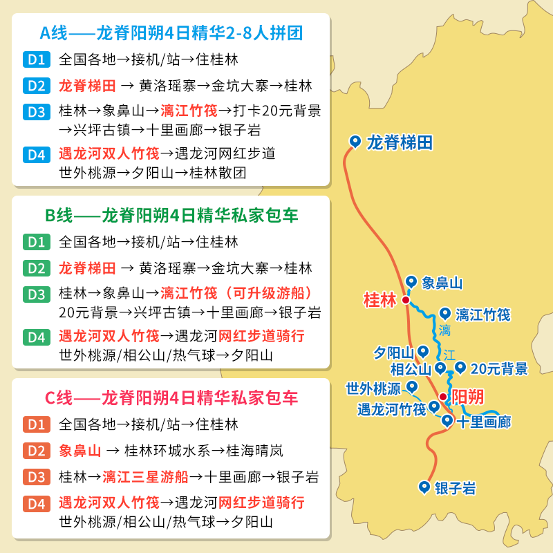 桂林旅游四日游跟团龙脊梯田阳朔漓江游船竹筏包车纯玩4天3晚亲子