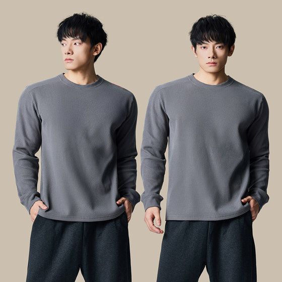 
Red label limited waffle velvet long-sleeved T-shirt for men's sports, leisure and fitness training inner T-shirt bottoming shirt