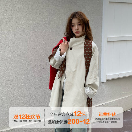 Where to find orange tree retro single buckle windbreaker jacket for women's autumn pure cotton high-end external casual top