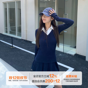 
Where is the Orange Tree Korean style knitted suit for women autumn college style fake two piece top pleated skirt two piece set