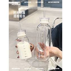 Muhan Large-Capacity Graduated High Borosilicate Glass Cup with Straw, Fruit Tea Cup, Tea Brewing Cup, Couple Milk Cup, Women's Water Cup