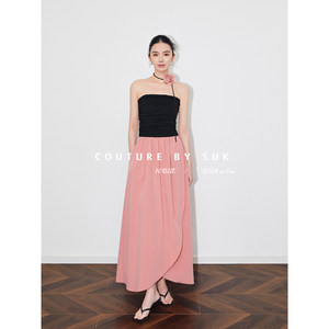 SUK Rose Period! One shoulder strapless high waisted long skirt slim fit and slimming summer new irregular dress