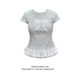 Gray embroidered lace bow short-sleeved T-shirt for women in summer new round neck slim slim short chic top
