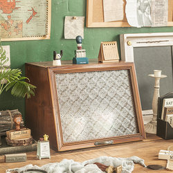 Desktop Storage Box for Cosmetics and Perfumes, Zakka Solid Wood Cup and Tea Set Flip-Top Glass Dust-Proof Display Cabinet