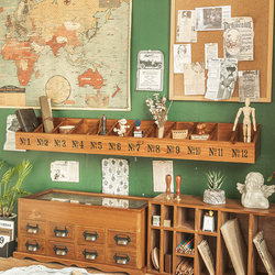 Songchuan Home Wall-Mounted Planner Note Holder Wax Seal Stamp Pen Holder Storage Divider Grid Rack Wooden Vintage Storage Rack