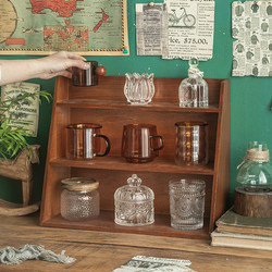 Songchuan Home Wooden Cup Storage Box Vintage Office Living Room Tea Set Water Cup Glass Cup Desktop Organizer