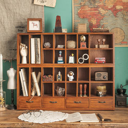 Student Dormitory Desktop Storage Box Wooden Stationery Organizer Shelf Desk Multifunctional Drawer Grid Organizer Cabinet