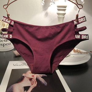 Letter hollow waist ~ comfortable air -breathable cotton sexy underwear female low -waist hollow pure color briefs students 3 get 1
