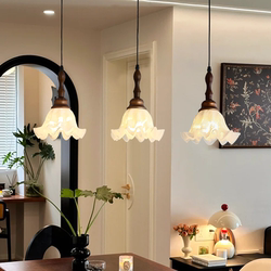 French Retro American Vintage Restaurant Chandelier Dining Room Table Bar Counter Long Pendant Light Flower Glass Lighting Fixtures