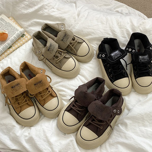 
Thick-soled high-top canvas shoes for women 2026 new spring retro all-match niche sneakers for women one shoe two wear shoes