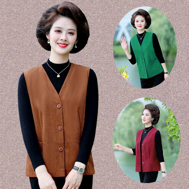 New mother's spring and autumn thin vest vest for middle-aged and elderly women's large size short corduroy vest for the elderly