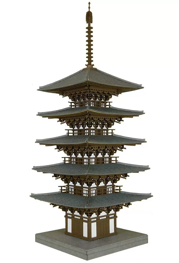 黄長経作 檜細密手彫り「五重塔」 精密模型 - 美術品