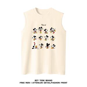 
Heavy cotton American trendy cute Mickey printed sleeveless t-shirt for men loose ins versatile summer vest