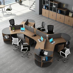Special-Shaped Staff Desk and Chair Combination, Simple and Modern 3/6 Person Screen Semicircular Workbench, Curved Staff Desk