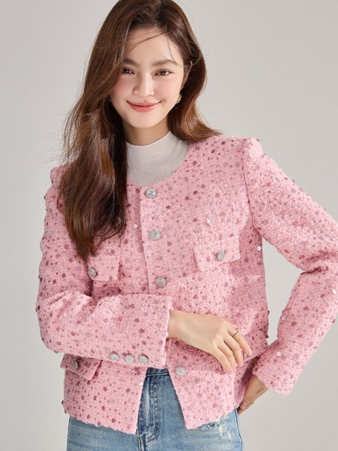 Gold Sequin Tweed Fragrance Winter Short Coat Set-Up