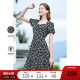 Betu Baitu Women's clothing 2024 New printed retro slimming square collar short -sleeved black dress
