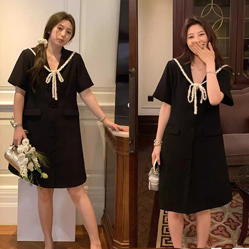 
Julefi large-size summer new style design navy neck fat mm retro style slim and fragrant dress