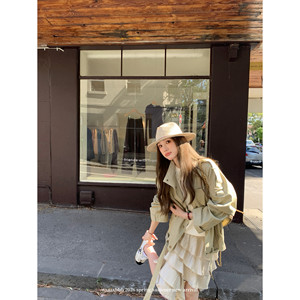 
aaaaxbbb Southern France Diary 100 Pure Cotton Windbreaker Jacket Belt Stand Collar Commuting Korean Style Top Women