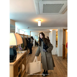 
aaaaxbbb Cambridge Avenue Korean horn buckle long windbreaker belt design temperament coat jacket autumn and winter