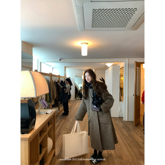 
aaaaxbbb Cambridge Avenue Korean horn buckle long windbreaker belt design temperament coat jacket autumn and winter