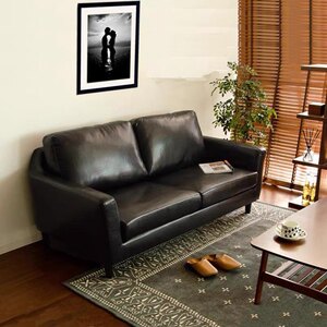 
Spot simple modern Nordic office clothing store lounge area latex small double three-person pu leather sofa black