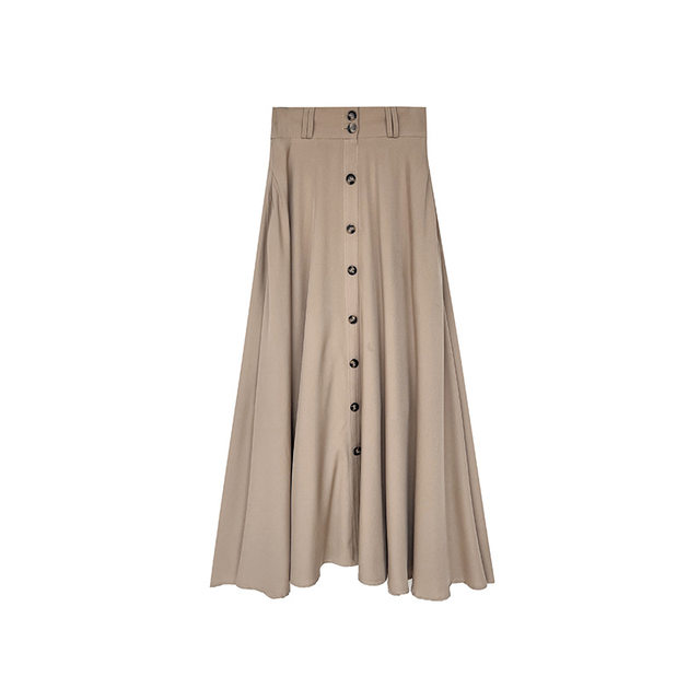
Jiangzuo Korean simple large umbrella skirt for women in summer button design, lazy style high waist slim skirt
